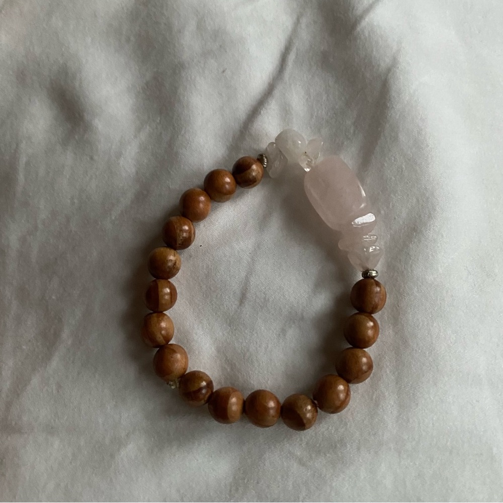 Handmade Rosewood and Rose Quartz Crystal Stones Bead Bracelet Healing Self Love